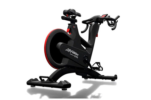 Black exercise bike with 'Life Fitness' branding