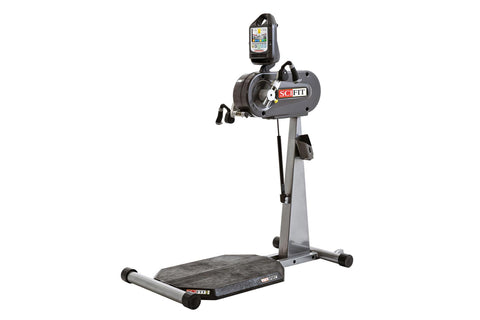 SciFit Pro1 Sport standing upper body ergometer with digital display console, gray metal frame, black foot platform, and blac