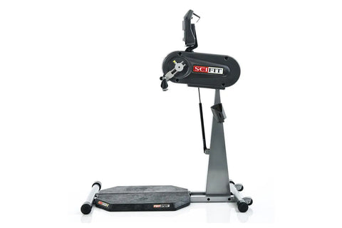 SciFit Pro1 Sport standing upper body ergometer with digital display console, gray metal frame, black foot platform, and blac