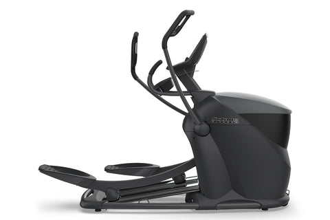 Black Octane Q47x home elliptical machine with curved handlebars and foot pedals on white background