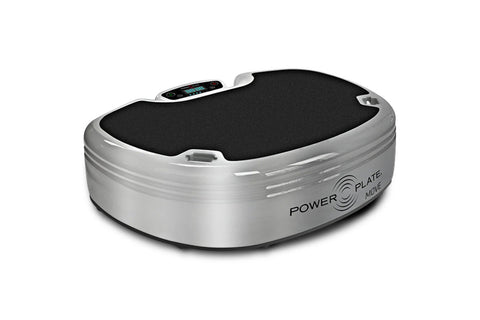 Red and black Power Plate MOVE vibration platform with digital display on white background