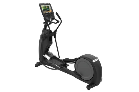 Black Precor EFX 600 elliptical machine with digital display console, dual handles, and large pedal base on white background