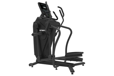Black Spirit CES880 suspension elliptical with digital console displaying workout metrics, dual handles, and foot pedals on w