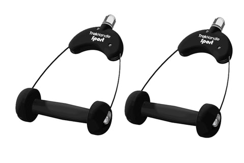 Black TrakHandle Sport rotating cable handles with silver accents, shown as pair on white background