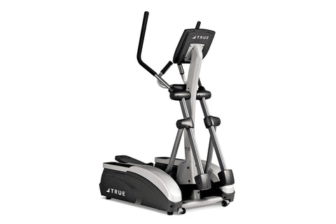 True M30 elliptical trainer with silver frame, black handles, and foot pedals on white background