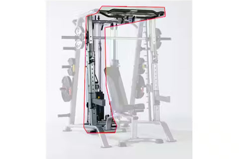 Tuffstuff Hi/Lo Pulley System with 200lb weight stack, featuring black and yellow dual pulley cables on white background