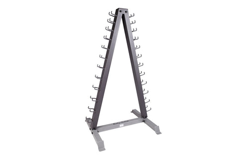 Warrior 12-pair vertical dumbbell tree rack with colorful dumbbells in pink, purple, green, white, blue, red, black, yellow, 