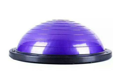 Purple balance ball trainer dome with black base on white background