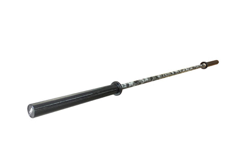 Warrior Cerakote Powerlifting Bar with black and white camo grip sleeve and black collar on white background