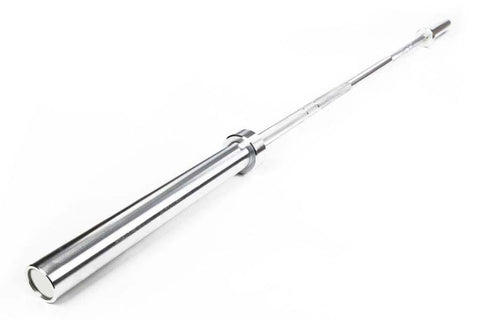 Warrior Chrome 4-Bearing Olympic Bar with polished chrome finish and rotating sleeves on white background