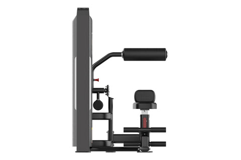 Warrior Pro Commercial Series black abdominal and back extension machine with digital display screen and padded seat, shown o