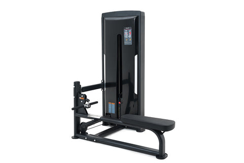 Black Warrior Pro commercial cable seated row machine with digital display, padded seat, and adjustable arm mechanism on whit
