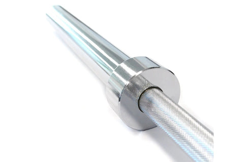 Warrior Economy Olympic Chrome Barbell, 7-foot length with polished chrome shaft and black collars, on white background