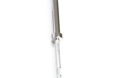 Warrior Chrome 4-Bearing Olympic Bar with polished chrome finish and rotating sleeves on white background