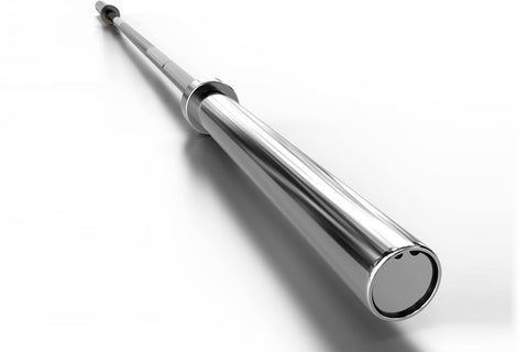 Warrior Economy Olympic Chrome Barbell, 7-foot length with polished chrome shaft and black collars, on white background