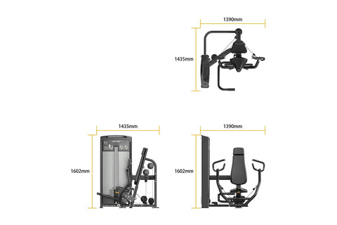 Black Warrior Elite commercial chest press machine with padded seat, dual handles, and instruction display on white backgroun