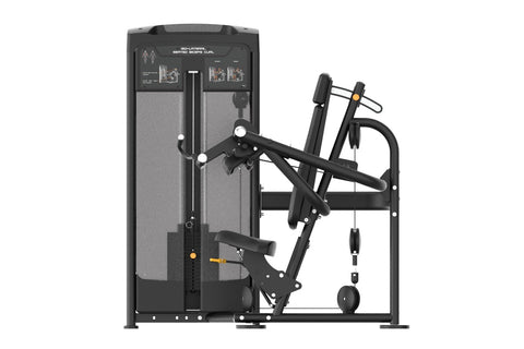 Insight Warrior Elite commercial iso-lateral seated biceps curl machine with black frame, padded seat, dual arm handles, and 