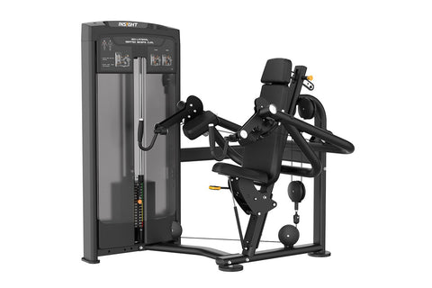 Insight Warrior Elite commercial iso-lateral seated biceps curl machine with black frame, padded seat, dual arm handles, and 