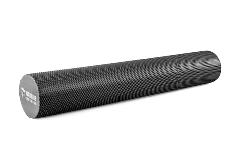 Warrior Elite black foam roller with textured grid pattern surface on white background