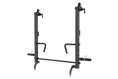 Black Warrior Jammer Arms Attachment with dual vertical posts, horizontal crossbar, and adjustable arm extensions on white ba