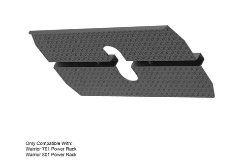 Warrior gray foot pedal attachment with textured surface and center cutout, compatible with 701 and 801 power racks