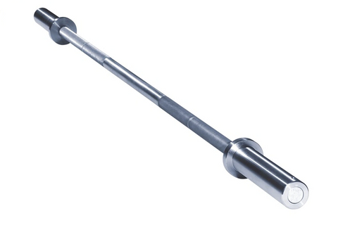 Warrior Aluminum Lite Training Bar, silver metal straight barbell with collars on white background