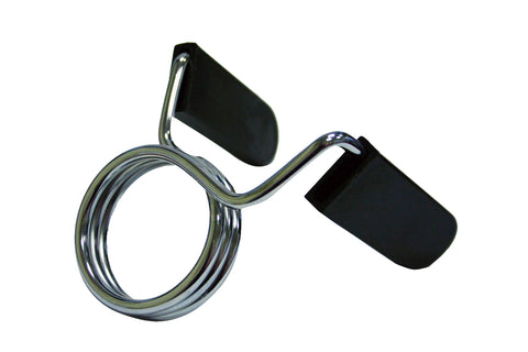 Warrior Spring Clamp Olympic Bar Collars with chrome spiral clamps and black neoprene sleeves on white background