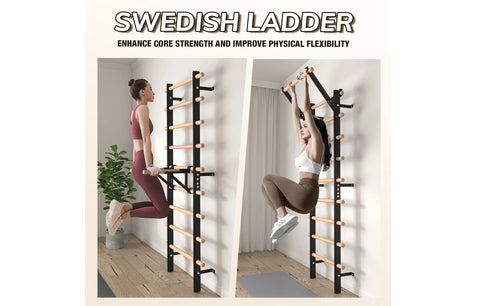 Warrior Swedish stall bars with natural wood rungs and black metal frame on white background