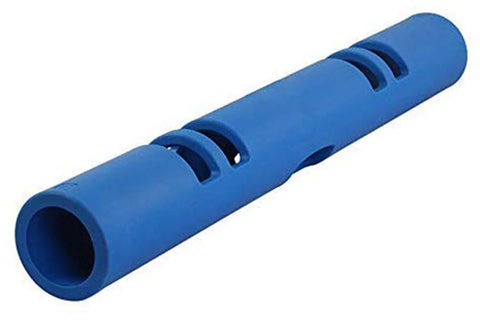 Blue foam roller with handles and adjustment bands on white background