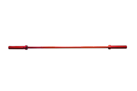 Warrior Lite red aluminum training barbell with textured grip and gold collar detail on white background