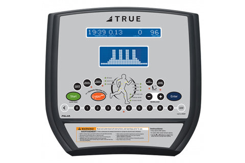 TRUE commercial elliptical with black frame, silver accents, dual handles, and foot pedals on white background