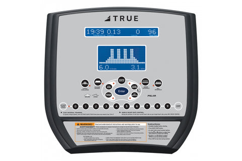 TRUE commercial treadmill with gray frame, black running deck, and digital display console on white background