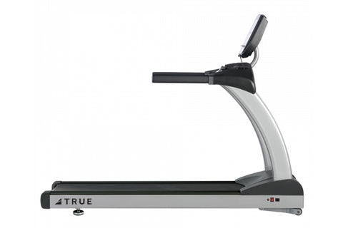 TRUE commercial treadmill with gray frame, black running deck, and digital display console on white background