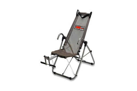 Warrior Ab Lounge Ultra exercise chair with gray mesh backrest, black seat, and silver metal frame on white background