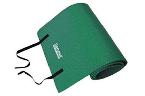 Green cylindrical foam roller with black carrying strap and Aeromat branding on white background