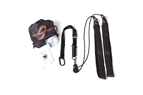 Warrior Airfit Trainer Pro black equipment set with nylon bag, instruction manual, shoulder strap, and two black fin-shaped t