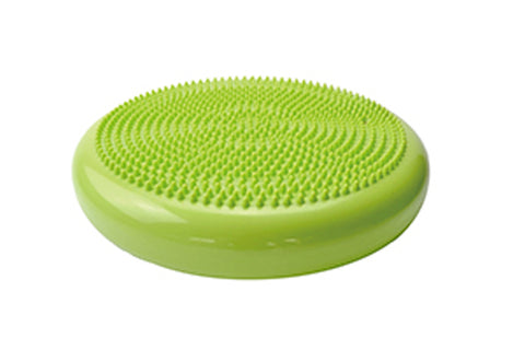 Warrior Balance Discs set with blue and pink textured wobble cushions, shown in flat lay and worn by model in plank position