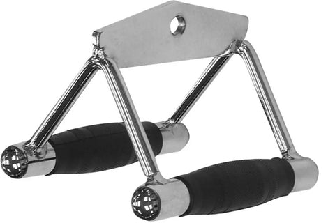 Chrome and black jumbo hollow seated row and chinning combo machine with dual handles and footplate on white background