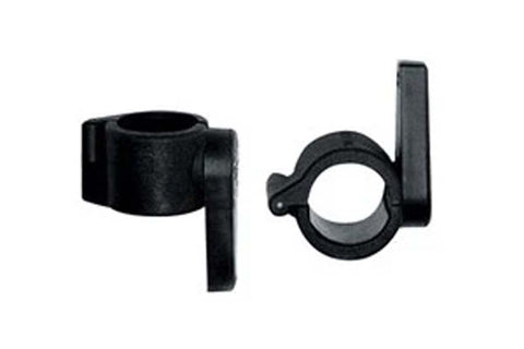 Two black plastic clamp collars with adjustable lever mechanisms, shown on white background