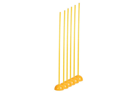 Warrior coaching sticks with yellow base and seven tall yellow poles on white background