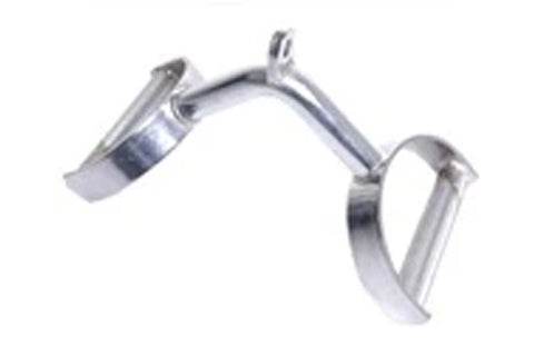 Warrior Double Stirrup Bar with silver metal construction and curved design on white background