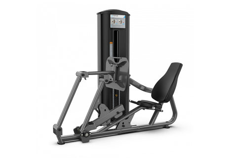 TRUE FS-51 leg and calf press machine with black upholstered seat, gray metal frame, and digital control panel on white backg