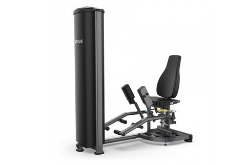 True FS-52 inner and outer thigh exercise machine with black padded seat and leg press arms on white background