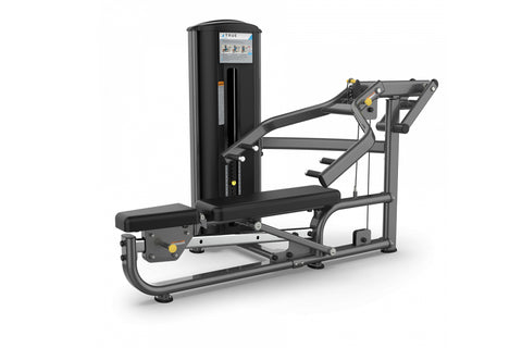 Black TRUE FS-54 leg press machine with digital display, padded seat, and metal frame on white background