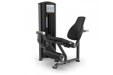 TRUE FS-60 leg extension machine with black padded seat, adjustable footrest, and digital display console on white background