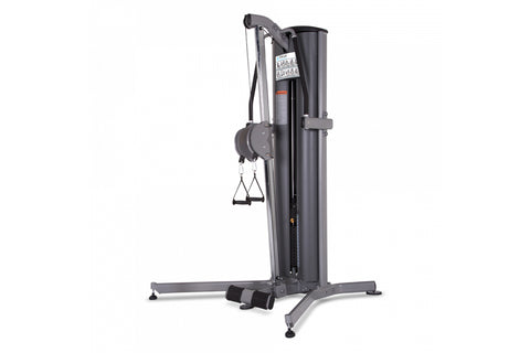 TRUE FS-70 Functional Trainer, gray and black cable machine with dual pulleys and handles on white background