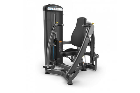 TRUE FUSE-0900 Chest Press machine with black padded seat and handles, digital display, and weight stack on white background