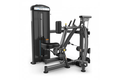 TRUE FUSE-1200 black seated row machine with padded seat, handlebar grips, and weight stack on white background
