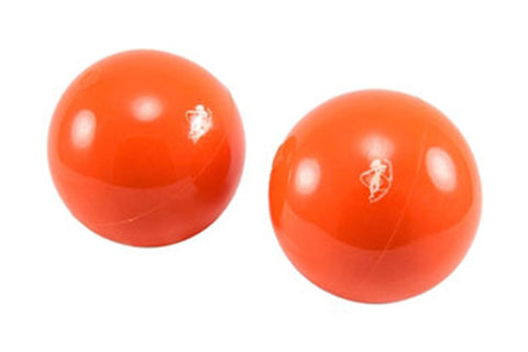 Pair of orange Franklin Warrior smooth balls with white logo, on white background