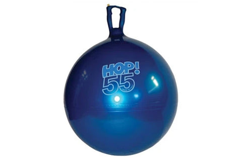 Navy blue Hop! 55 bouncing ball with handle on white background